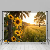 Aperturee - Aperturee Sunflower Fence Trees Summer Field Photo Backdrop